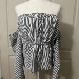 Savanna Jane Off-Shoulder Striped Blouse - Black and White